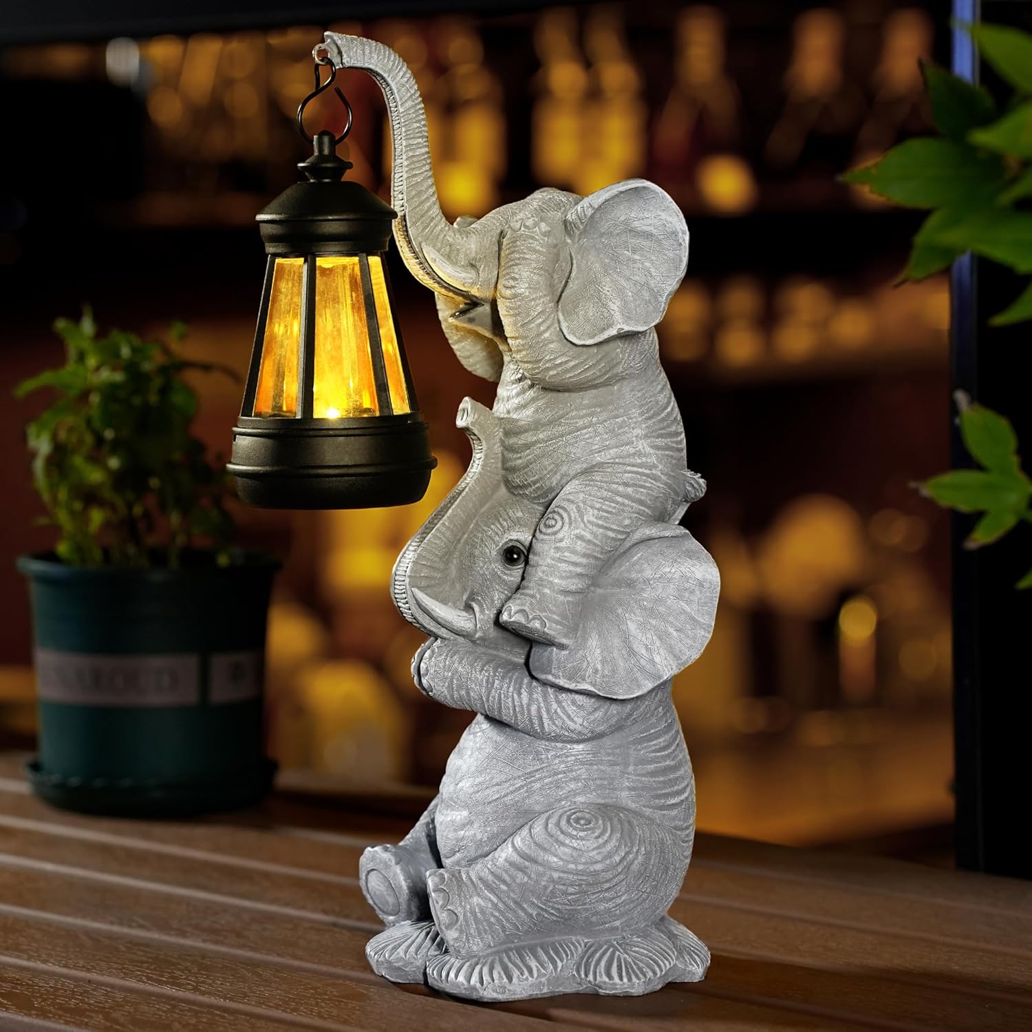 Solar Elephant Garden Statue with LED Lights - Waterproof Outdoor Decor for Patio, Yard, Balcony - Unique Elephant Gifts for Women, Mom, Grandma - Birthday, Mother’s Day, Housewarming Gift