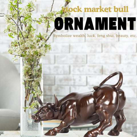 Brass Bull Figurine -Wall Street Bull Art Decor, Bronze Bull/Cow/Ox Figure Statues and Sculptures Home Office Decor or Gift(with A Gift Box)