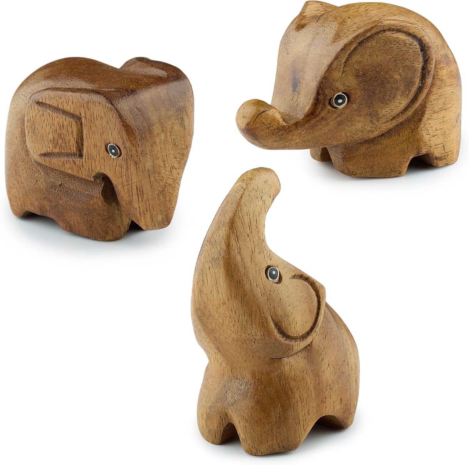 3 Elephant Figurines Centerpiece - Cute Elephant Decor - Elephant Gifts for Women - Wood Elephant Statue Home Decor - Elephant Sculpture Bathroom Decor - Elephant Decorations for Home Office