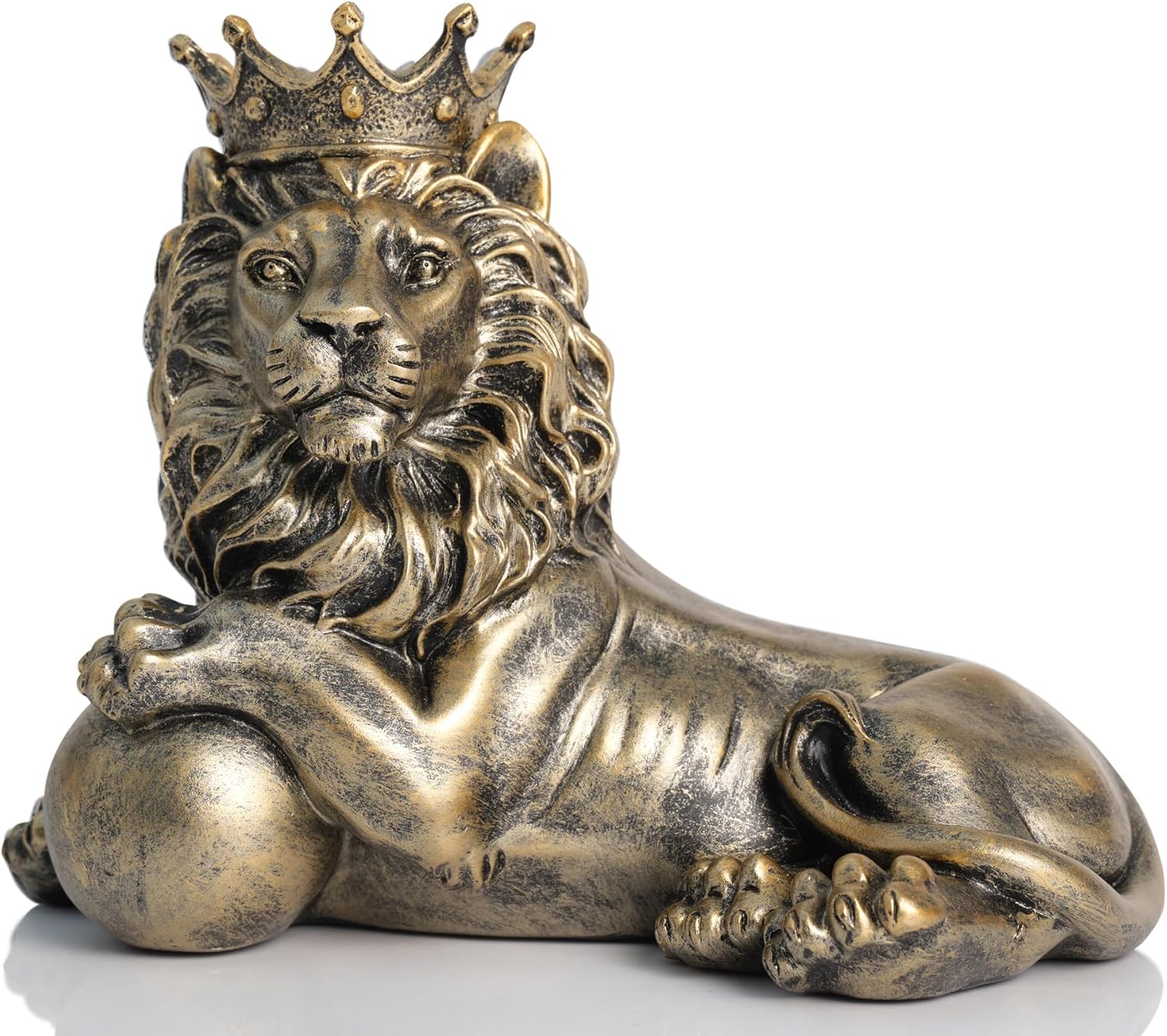 Feng Shui Lion Statue Home Decoration Regal Statement Piece, Men Father Leo Lion Gift, Man Home Office Desk Table Shelf Decoration Antique Golden Lying Lion Statue