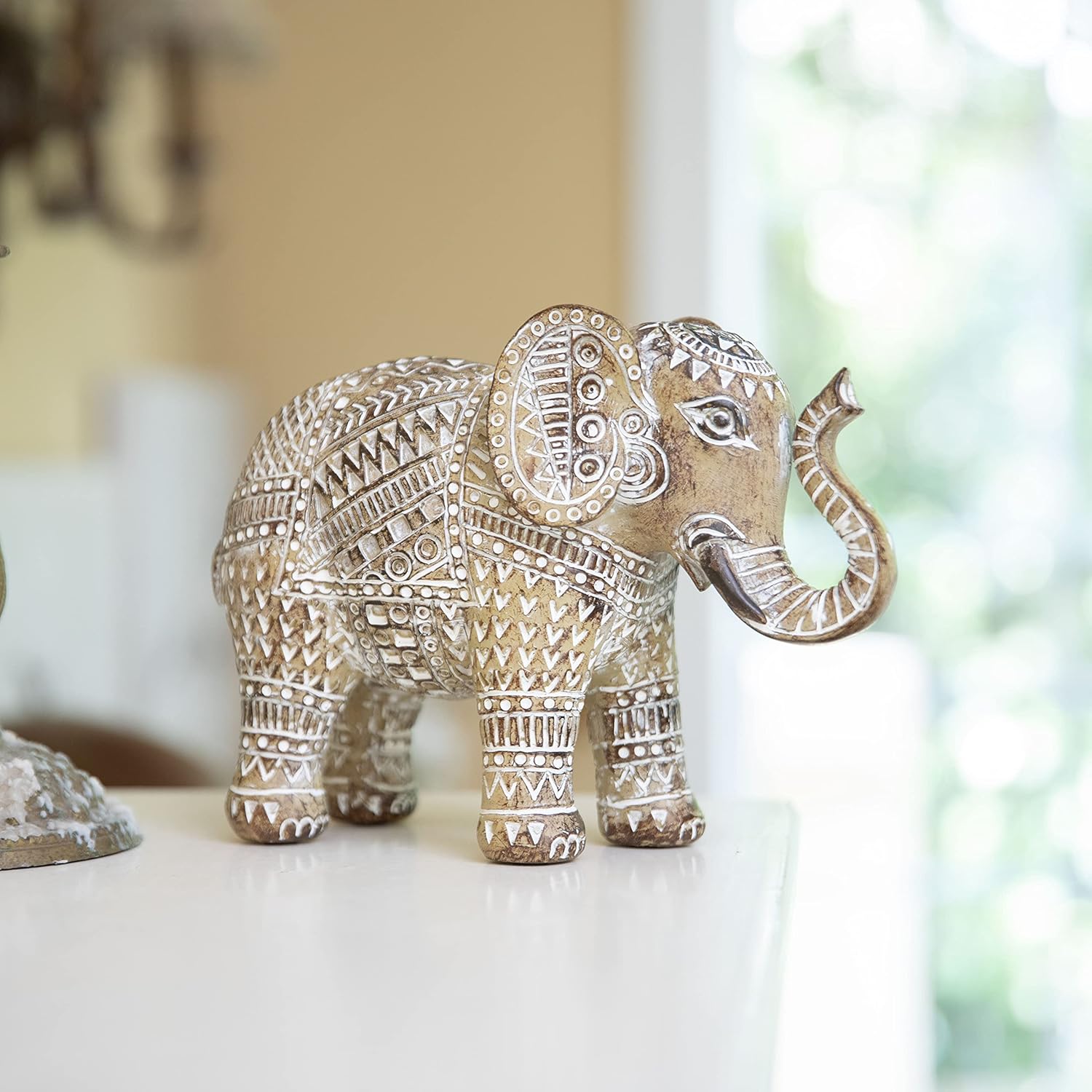 Boho Elephant Decor, Elephant Statues Brings Good Luck for Home Decor, Elephant Figurines Resin for Bookshelf, Living Room, Centerpiece Home Decorations Gifts for Mom, 6.3"