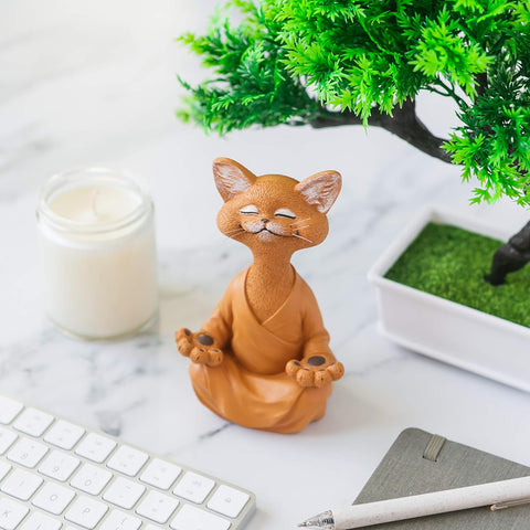 Whimsical Grey Cat Buddha Figurine Meditation Yoga Decor - Happy Cat Collection - Cat Lover Gifts, Yoga Gifts, Meditation Gifts, Zen Namaste Decor Gifts