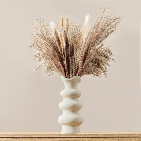 Modern Decorative White Ceramic Vases for Home Decor 8.3 Inch, Fall Minimalist Vase for Pampas Grass, Boho Flower Vase, Aesthetic Cream Vase