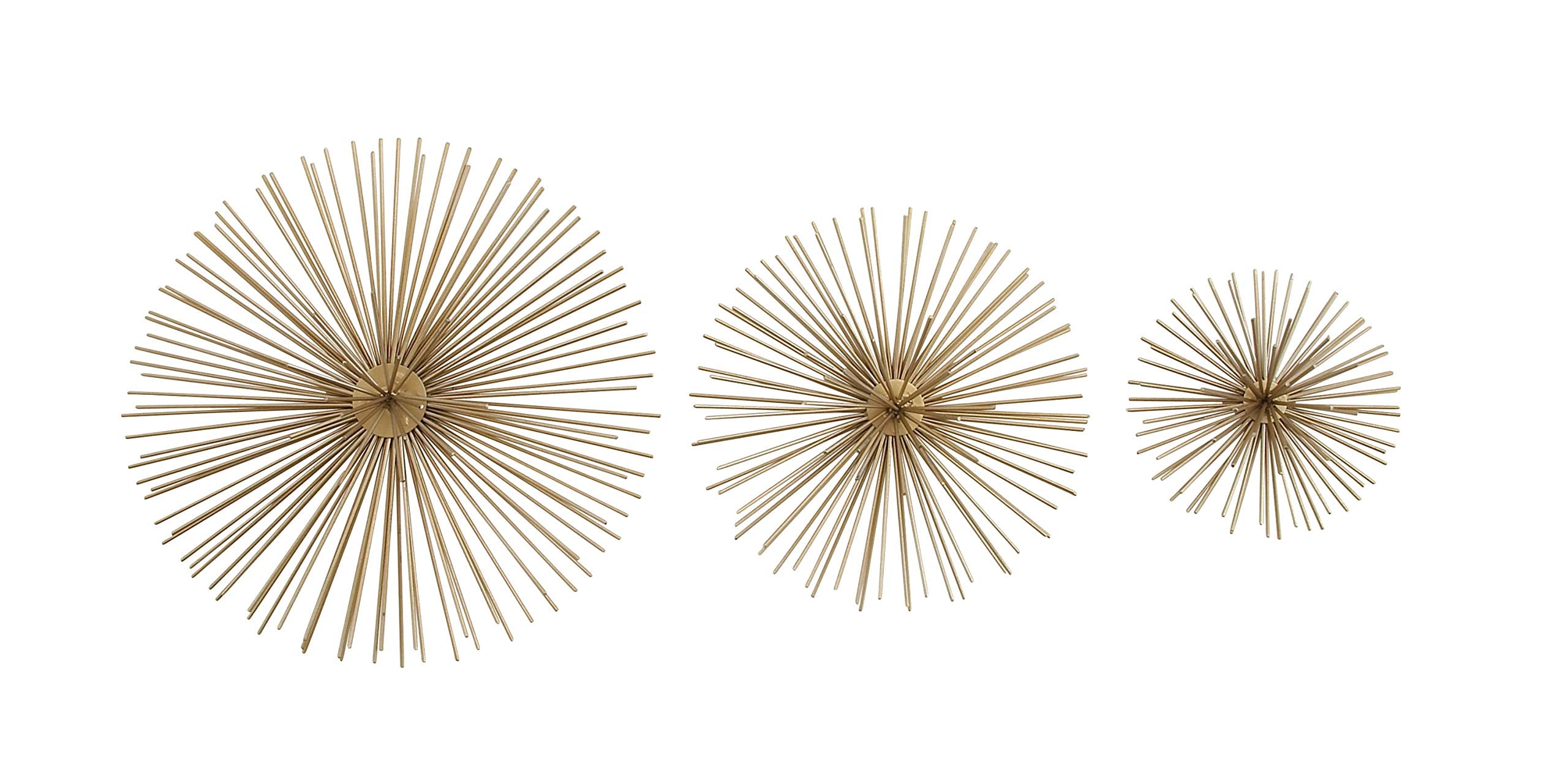 Deco 79 Metal Starburst 3D Long Spike Wall Decor, Set of 3 6", 9", 12"W, Gold