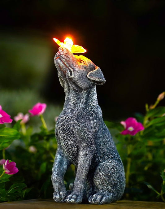 Goodeco Dog Statue with Solar Butterfly - Ideal Gifts for Dad, Mom or Birthdays, Beautifully Crafted Outdoor Decorations to Wow Your Guests 1185