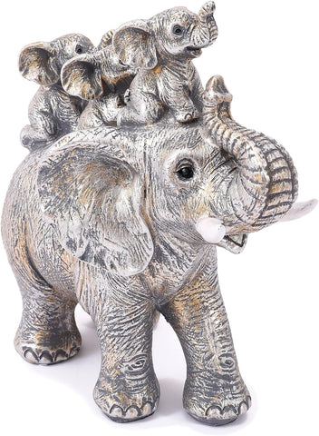 Cute Rock Sand Elephant Figurines Good Luck Elephant with The Baby Home Décor for Shelf Good Gifts for Women Animal Lovers Decoration for Living Room, Bedroom, Office