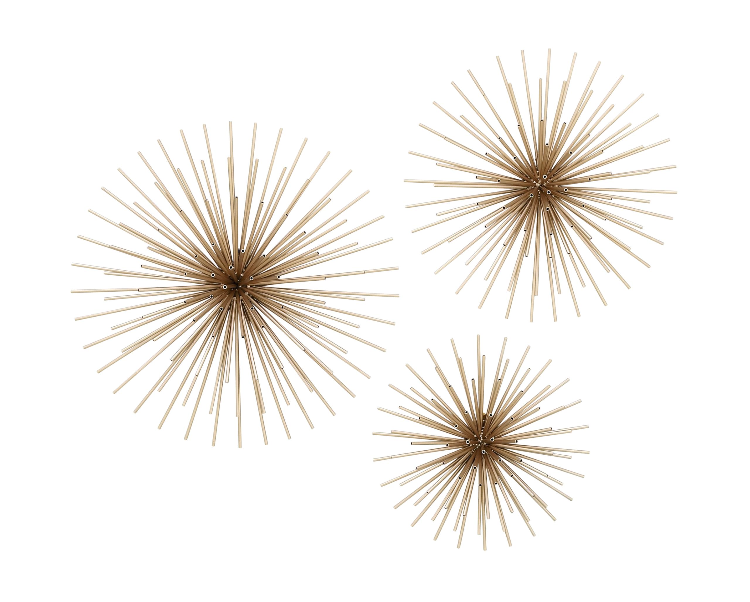 Deco 79 Metal Starburst 3D Long Spike Wall Decor, Set of 3 6", 9", 12"W, Gold