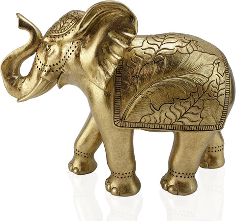 Elephant Statue for Home Decor Gold 9.2IN,Elephant Statues for Table Deskr-Elephant Decor for Living Room-Indoor Elephant Gift for Relaxation Meditation or Shrine