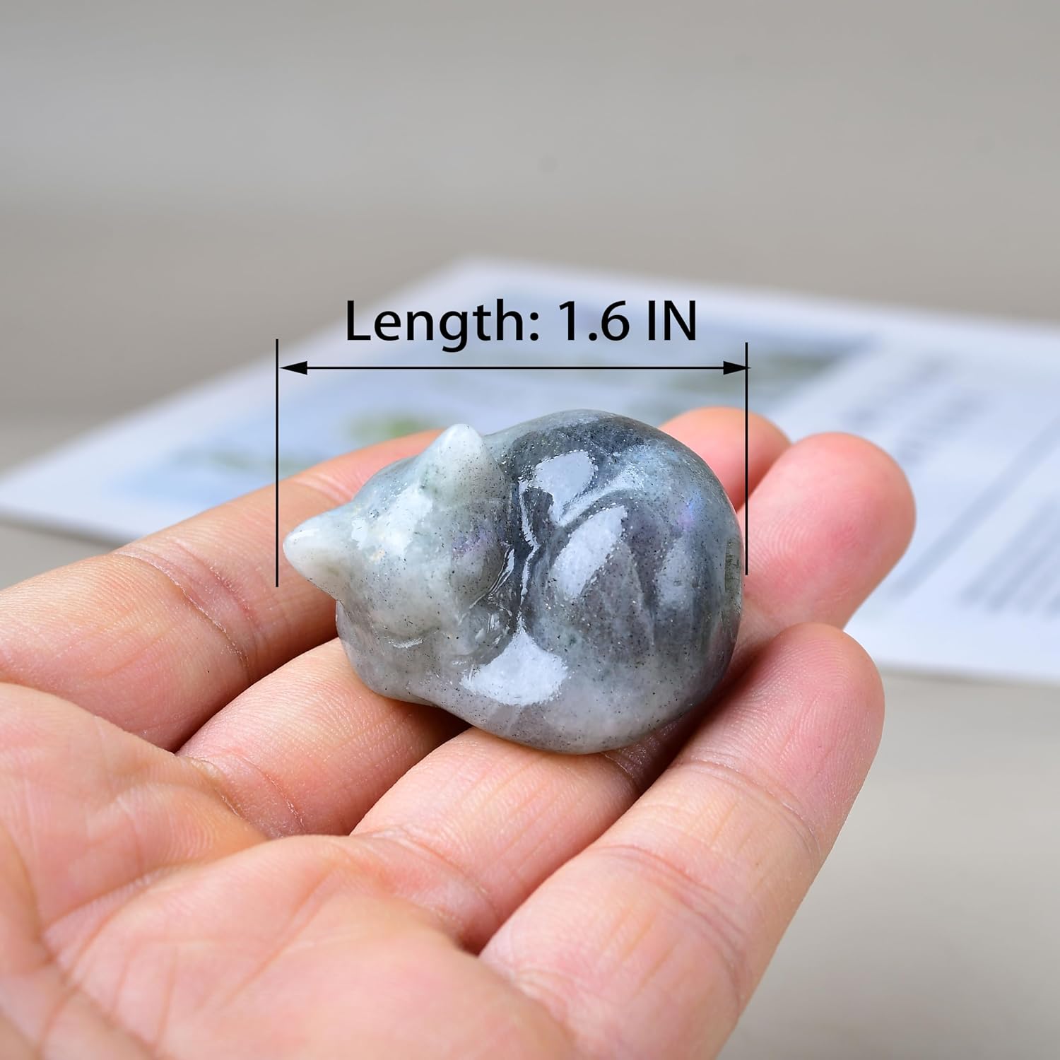 Natural Labradorite Cat Crystals Decor Sleeping Cat Statue Healing Crystal Polished Gemstones Bedroom Office Desk Home Decoration A Lucky Decoration for Cat Lovers