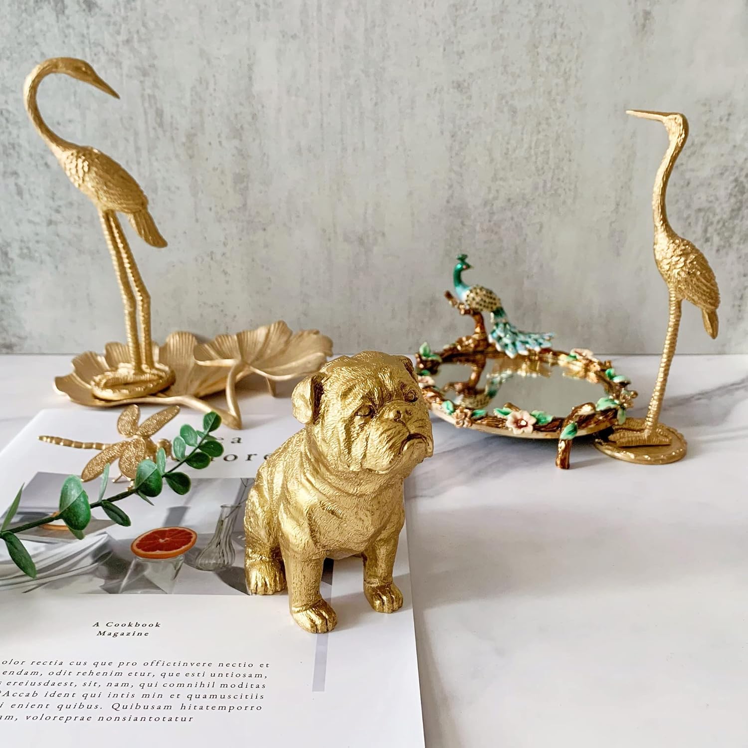 Golden Elephant Statue, Animal Figurine Home Decor, Elephant Sculpture for Home Office Desktop Bookshelf