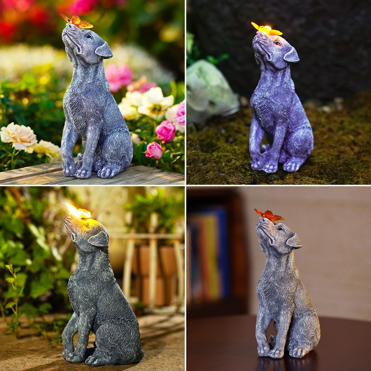 Goodeco Dog Statue with Solar Butterfly - Ideal Gifts for Dad, Mom or Birthdays, Beautifully Crafted Outdoor Decorations to Wow Your Guests