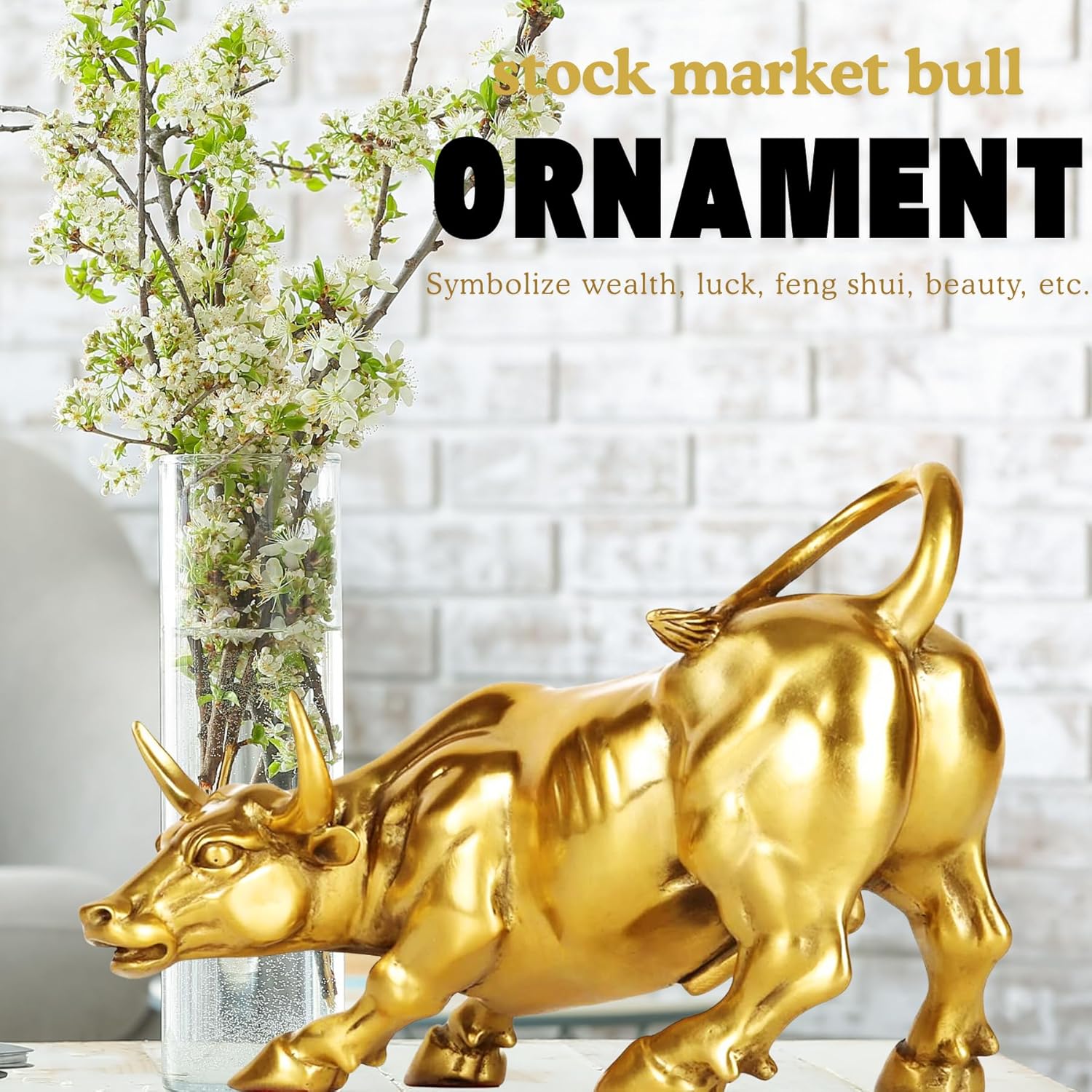 Brass Bull Figurine -Wall Street Bull Art Decor, Bronze Bull/Cow/Ox Figure Statues and Sculptures Home Office Decor or Gift(with A Gift Box)