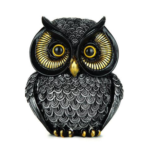 Owl Statue Home Decor Small Owl Figurines Shelves Decorations for Home Office Living Room Decor Gifts for Owl Lovers (Black-Green)