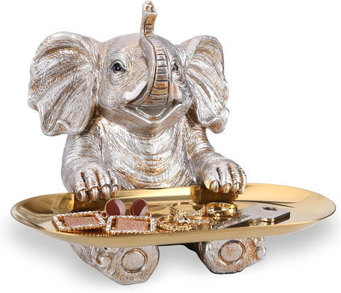 Elephant Statue. Elephant Decor Brings Good Luck, Health, Strength. Elephant Gifts for Women, Mom Gifts. Decorations Applicable Home, Office, Bookshelf TV Stand, Shelf, Living Room - Silver