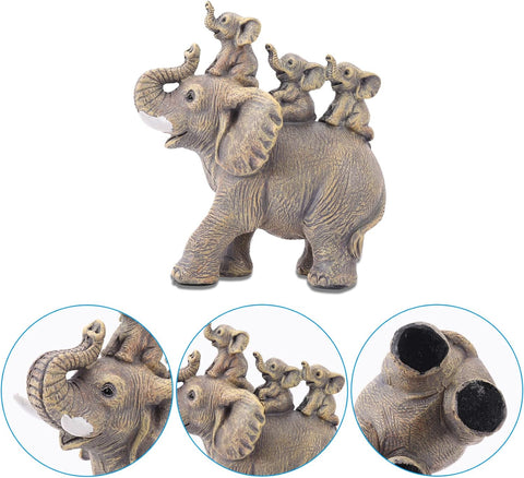 Cute Elephant Statue Home Décor Good Luck Elephant Carries Three Calves on Its Back Figurines Décor for Shelf Good Gifts for Women Decoration for Living Room, Bedroom, Office