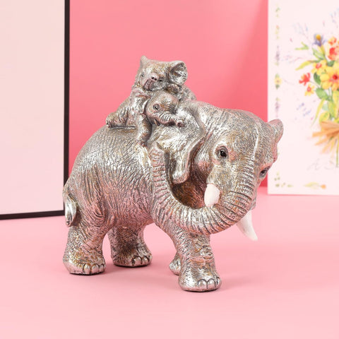 Good Luck Elephant Figurines Home Décor Elephant Carries Two Calves on Its Back Statue Décor for Shelf Good Gifts for Women Decoration for Living Room, Bedroom, Office