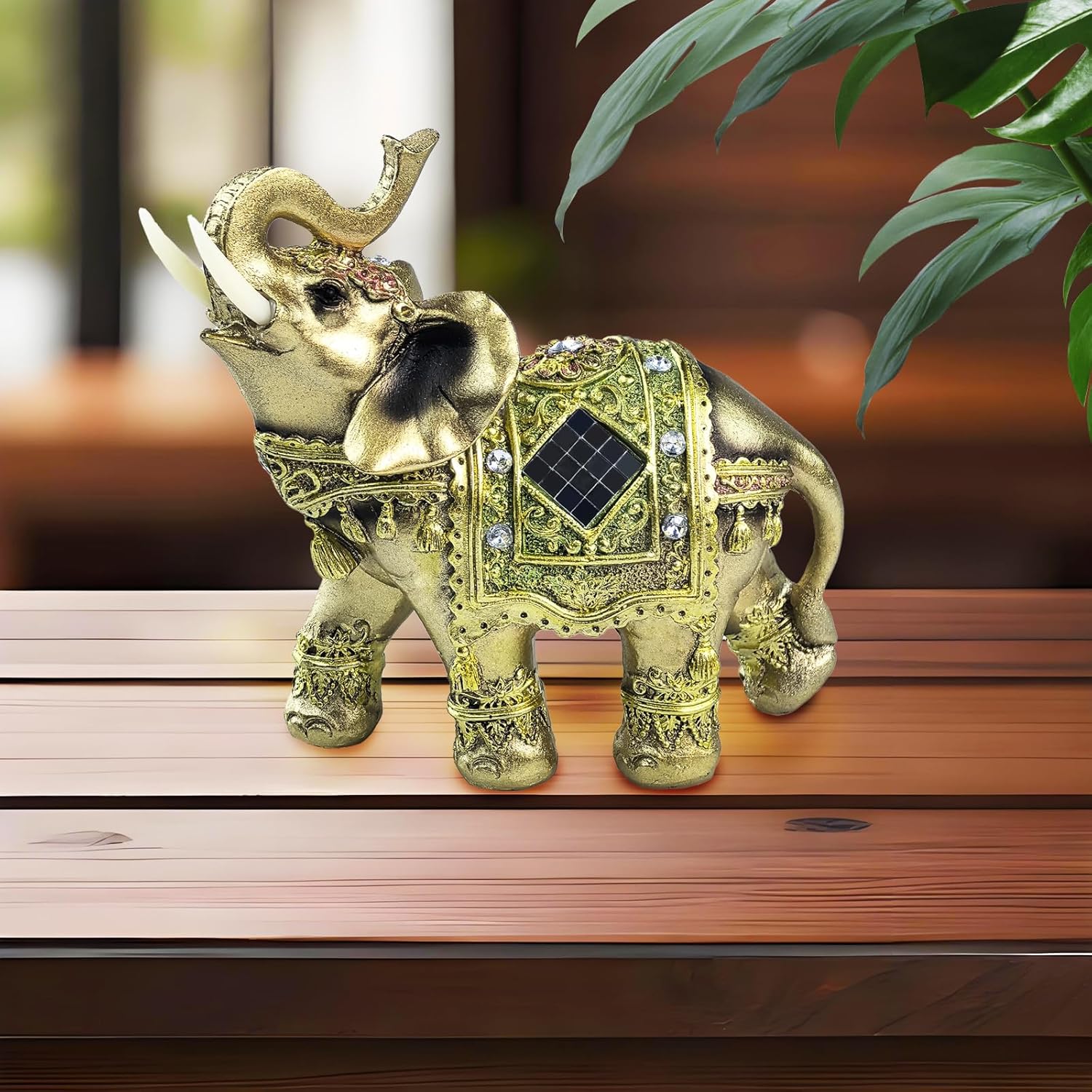 Lucky Wealth Feng Shui Elephant Statue - Resin Collectible Figurine with Trunk Raised - Good Luck Elephant Gift for Women (Large)