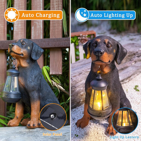 Garden Dog Statues Outdoor Decor, 13" Solar Powered LED Lights Outdoor Statue Garden Decorations Puppy Figurine for Patio, Lawn, Yard Art Decoration, Housewarming Garden Gift