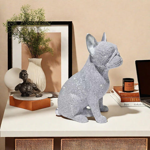 Handcrafted Bulldog Resin Home Decor Statue - Intricate Beaded Design - Unique Decorative Sculpture for Living Room, Office, or Bedroom