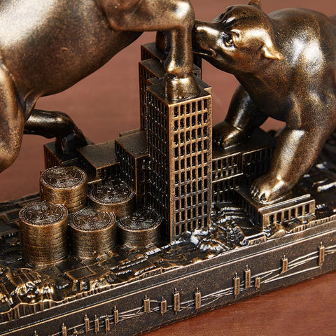 Bull and Bear Statue Wall Street Bull Statue - Ideal Stock Market Gift for Men Office Decoration Wall Street Bull Vs Bear Home Décor Stock Market,Bronze