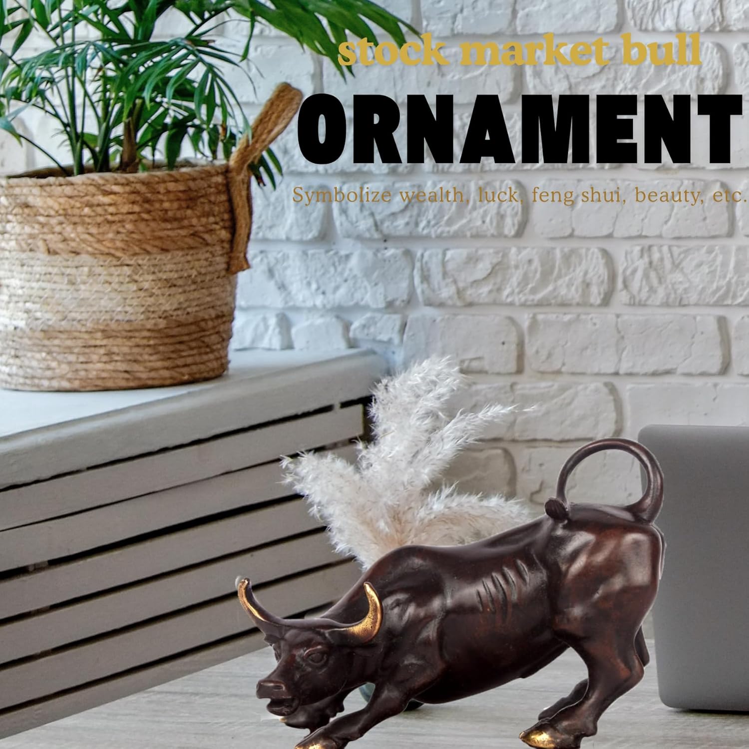 Brass Bull Figurine -Wall Street Bull Art Decor, Bronze Bull/Cow/Ox Figure Statues and Sculptures Home Office Decor or Gift(with A Gift Box)