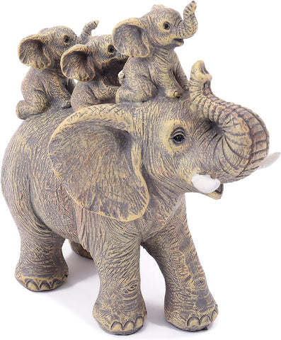 Cute Elephant Statue Home Décor Good Luck Elephant Carries Three Calves on Its Back Figurines Décor for Shelf Good Gifts for Women Decoration for Living Room, Bedroom, Office