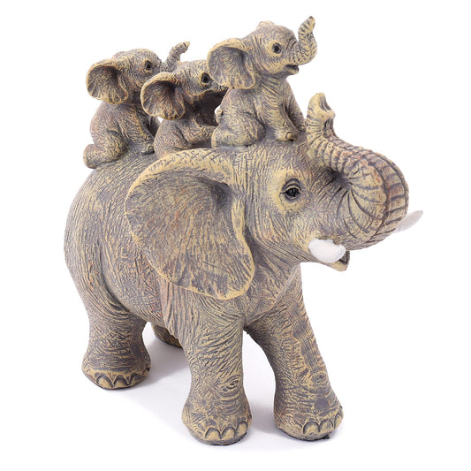 Cute Elephant Statue Home Décor Good Luck Elephant Carries Three Calves on Its Back Figurines Décor for Shelf Good Gifts for Women Decoration for Living Room, Bedroom, Office 1600