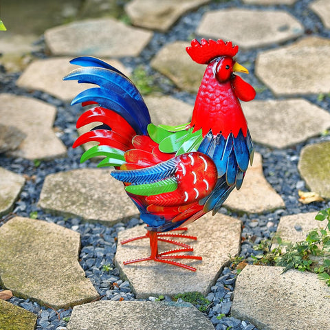 Metal Rooster Yard Decor, 16" Metal Chicken Yard Art, Garden Rooster Statues & Sculpture, Farmhouse Lawn Iron Chicken Figurines, Rooster Animal Decoration for Patio Backyard Home Kitchen