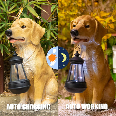 Garden Dog Statues Outdoor Decor, 13" Solar Powered LED Lights Outdoor Statue Garden Decorations Puppy Figurine for Patio, Lawn, Yard Art Decoration, Housewarming Garden Gift