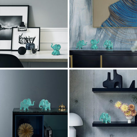 Small Elephant Statues, Green Set of 3 Cute Home Decor, Figurine Decorative Ornaments for Living Room, Bedroom, Office Desktop, Cabinets, Unique