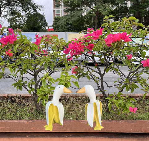 Tellme 2 PCS Banana Duck Statues, Creative Whimsical Garden Art Resin Gnome Sculptures, Outdoor Personalized Decors, Cute Banana Ornaments for Yard, Porch, Office, Home, Funny Housewarming Gifts.