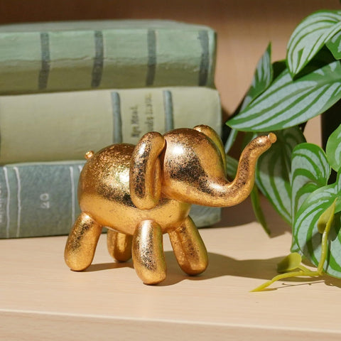 Elephant Statues Home Décor Collectible Figurines - Gold Resin Boho Elephant Decoration Handmade Brings Good Luck Health for Living Room Shelf Office Gifts for Women 7.25 x 3.25 x 5.75 Inch