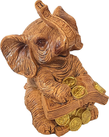 Feng Shui Trunk Up Lucky Elephant Statue Figurine Home Office Decor for Wealth (Money)