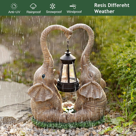 Elephant Statue Garden Decor with LED Solar Lights-Set of 2 Good Luck Elephant Outdoor Statue Christmas Decorations for Yard Patio,Porch,Home -Mothers Valentines Day Gifts for Women, Mom, Grandma