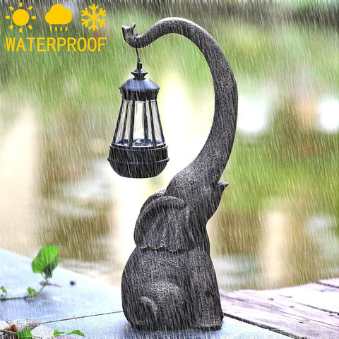 15" Outdoor Sculpture Figurine Statue Elephant Decorations Solar Garden Statues for Patio Home Yard Decor Good Luck Garden Elephant Birthday Gifts for Woman, Mom Family