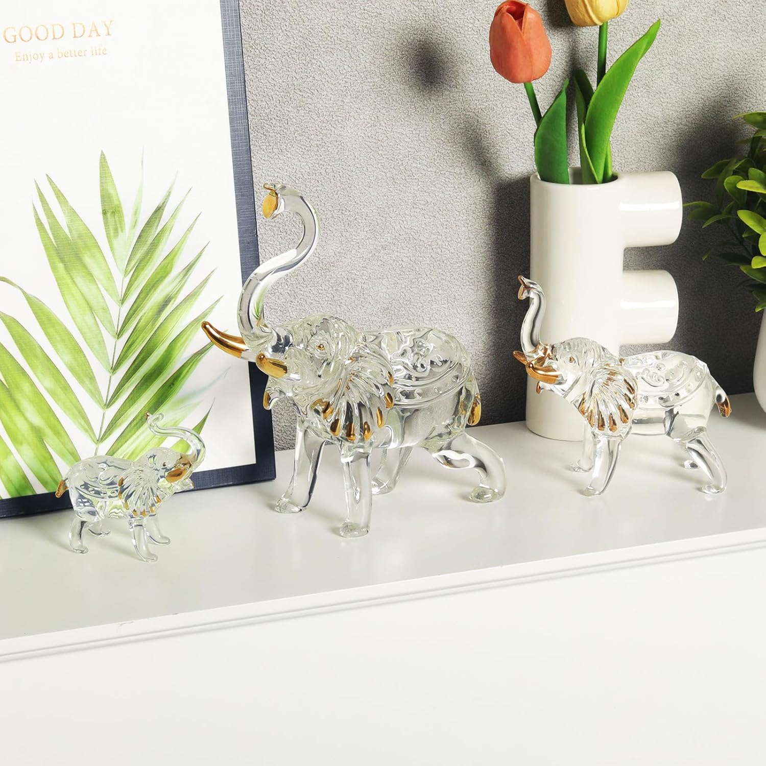 Handcrafted Unique Glass Elephant Statue - Elegant Elephant Figurines for Home Decor Holiday Party Crystal Gifts (7.5IN)