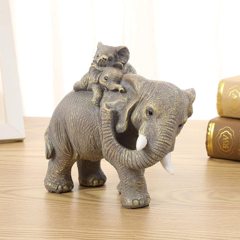 Good Luck Elephant Figurines Home Décor Elephant Carries Two Calves on Its Back Statue Décor for Shelf Good Gifts for Women Decoration for Living Room, Bedroom, Office