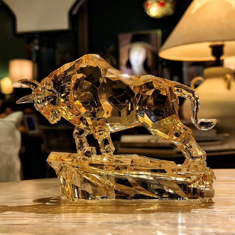 Acrylic Bull Statue - Wall Street Bull Sculpture for Home or Office Decor - 8.5'' Long