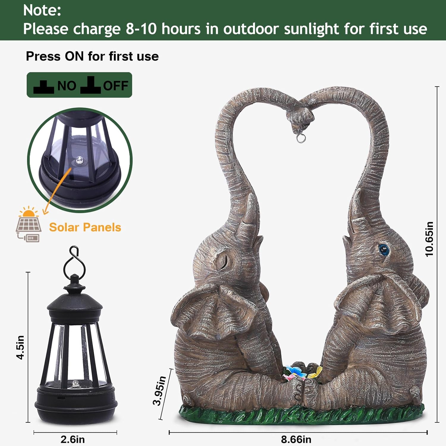 Elephant Statue Garden Decor with LED Solar Lights-Set of 2 Good Luck Elephant Outdoor Statue Christmas Decorations for Yard Patio,Porch,Home -Mothers Valentines Day Gifts for Women, Mom, Grandma