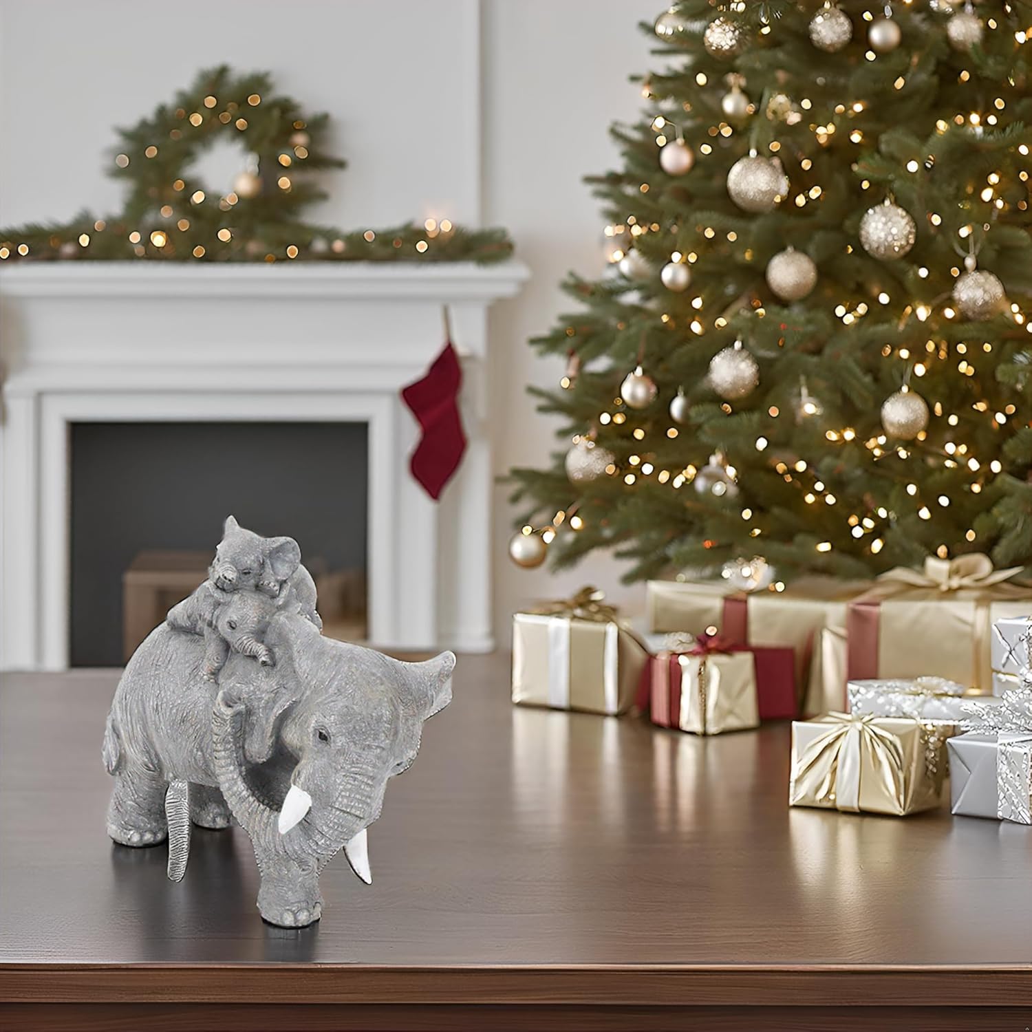 Elephant Gifts for Women,Elefantes Sala De La Suerte Decorativos,Cute Statue Decor Brings Love, Grayish Yellow Figurines Home Decoration Living Room