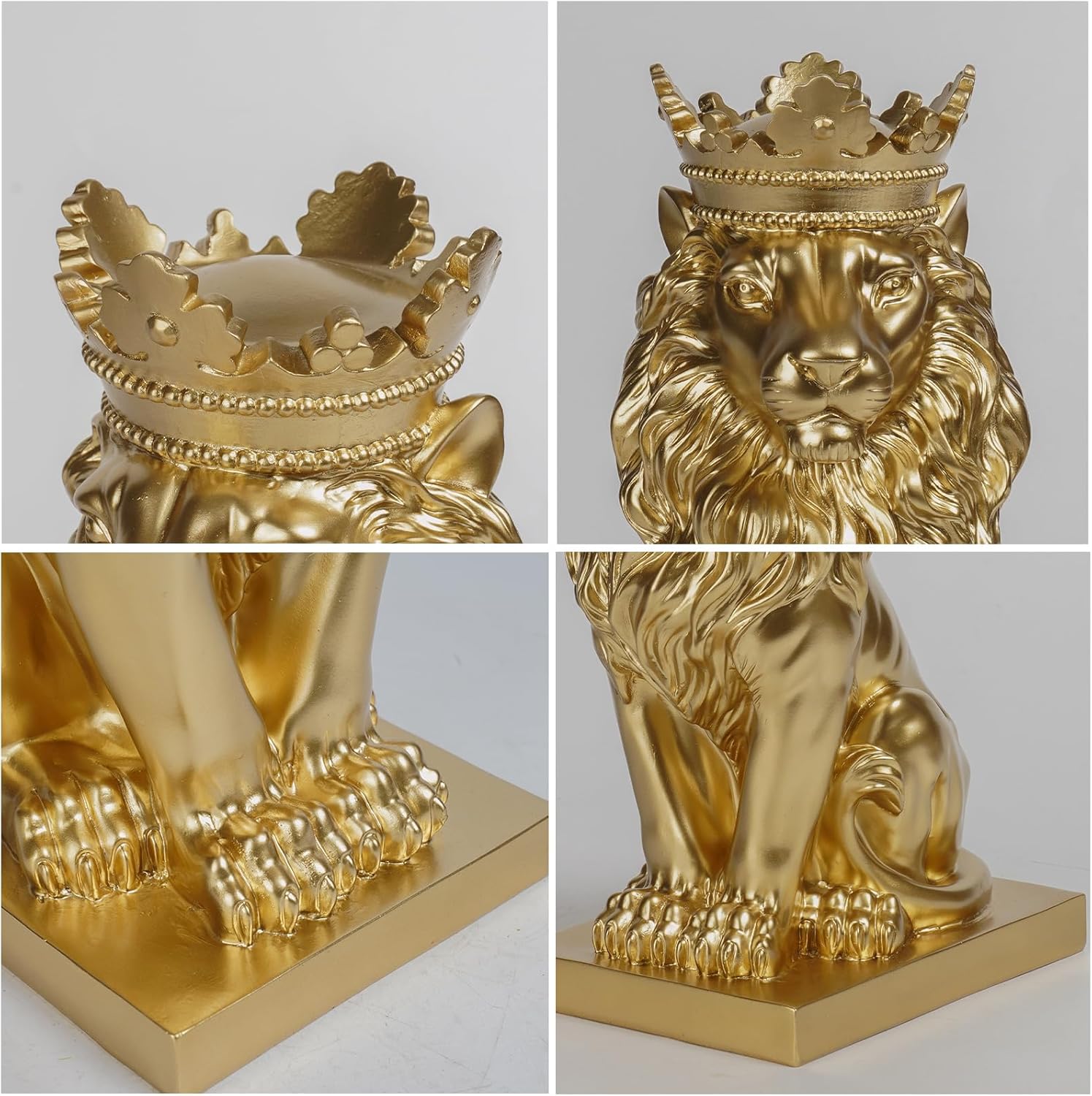 Lion Statue - Outdoor Collectible Figurine, 15 Inch Gold Crown Black Standing Lion Home Decor for Desk & Home Black Decor Gift