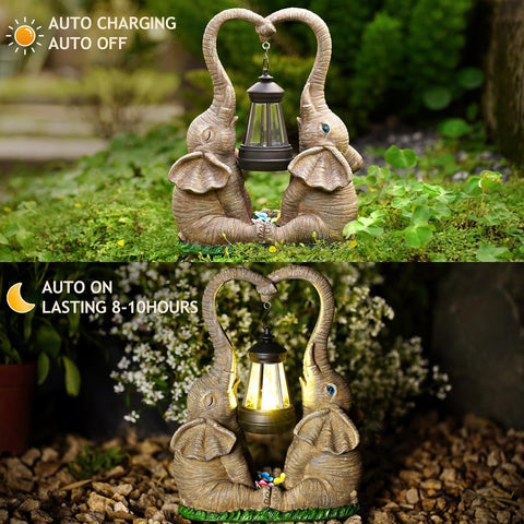 Elephant Statue Garden Decor with LED Solar Lights-Set of 2 Good Luck Elephant Outdoor Statue Christmas Decorations for Yard Patio,Porch,Home -Mothers Valentines Day Gifts for Women, Mom, Grandma