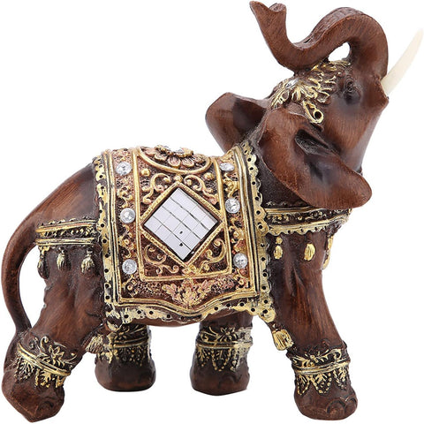 Lucky Wealth Feng Shui Elephant Statue - Resin Collectible Figurine with Trunk Raised - Good Luck Elephant Gift for Women (Large)