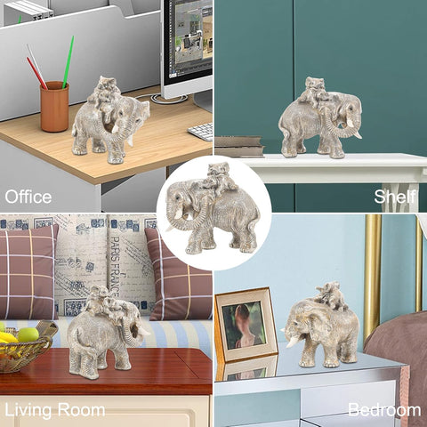 Good Luck Elephant Figurines Home Décor Elephant Carries Two Calves on Its Back Statue Décor for Shelf Good Gifts for Women Decoration for Living Room, Bedroom, Office