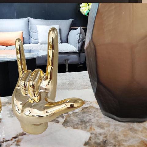 Hand Decor Finger Gesture Statue Gold I Love You Sign Modern Art Stand Ring Holder Sculpture Decorative Objects Language Gifts for Couples Bedroom Shelf Coffee Table Centerpiece