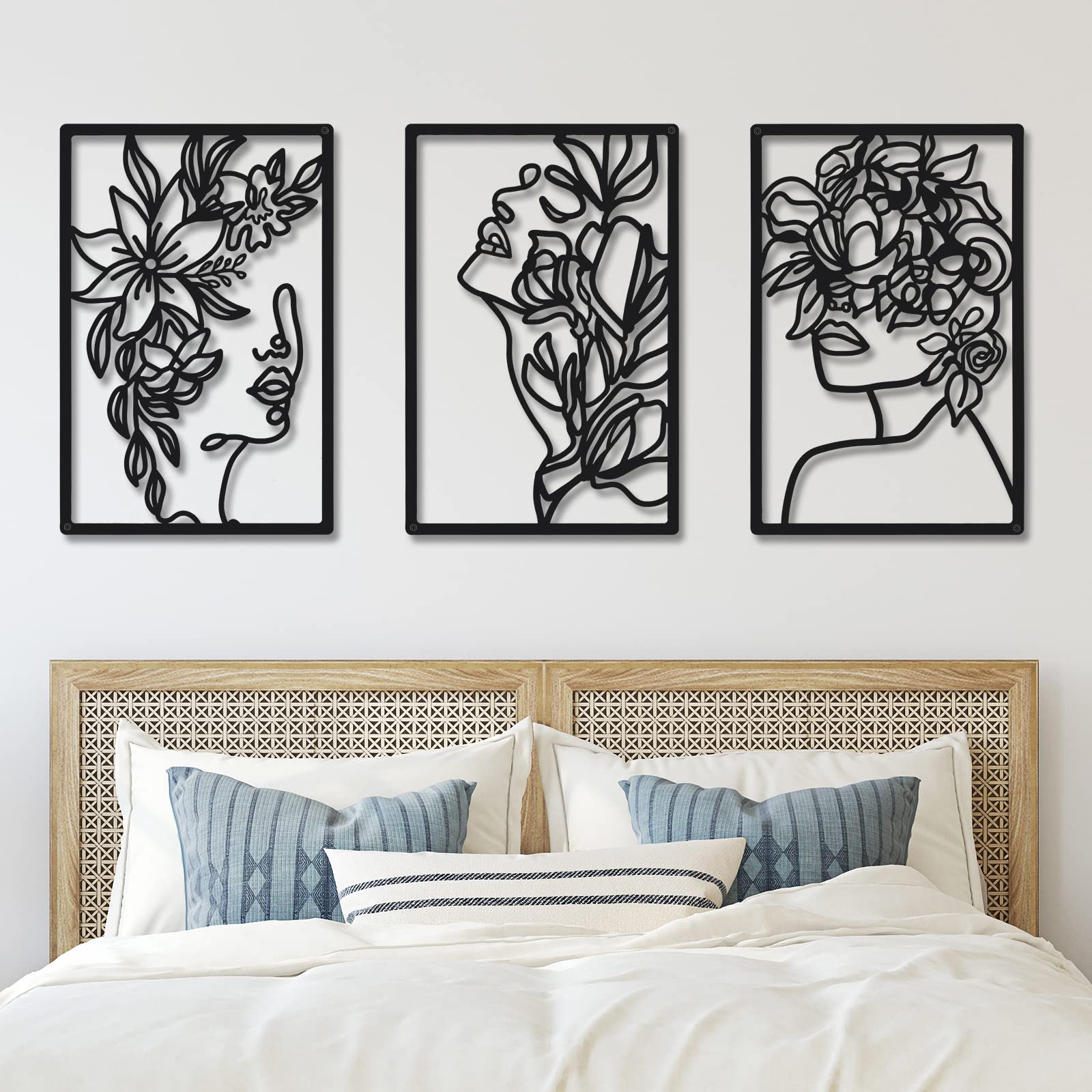 CHENGU 3 Pieces Metal Minimalist Abstract Woman Wall Art Line Drawing Wall Art Decor Single Line Female Home Hanging for Kitchen Bathroom Living Room(Artistic Body)