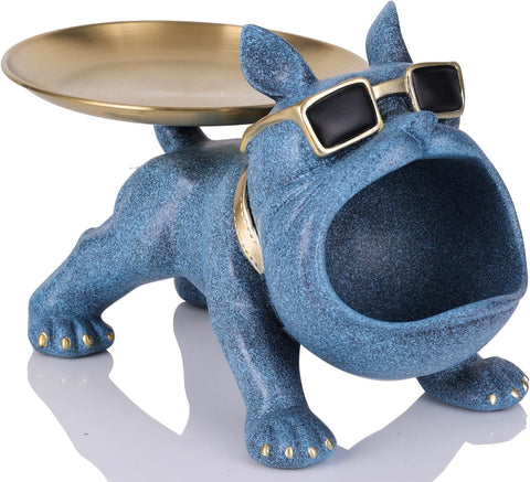 French Bulldog Statue and Figurines,French Bulldog Storage Decoration,Bulldog Bowl with Tray,Key Bowl for Entryway Table,Candy Dish for Office Desk,English Bulldog Tray