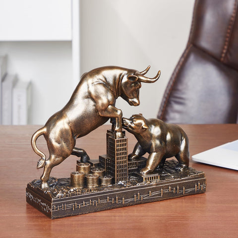 Bull and Bear Statue,Resin Abstract Tabletop Decor, Stock Market Decor,Gifts for Financial Investment Managers Investor.