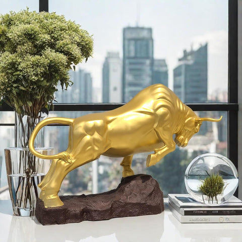 Bronze Bull Sculpture - Pure Copper Charging Bull/Cow/Ox Figure and Statue Handmand Collectable Art Decor - Raging Bull Figurine for Office& Home Decorations and Gift (L:8.3in Red)