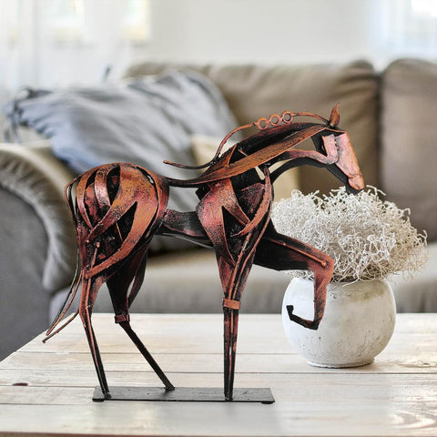 Handmade Horse Statue - Unique Rustic Decor for Office & Home - Hand-Painted Metal Sculpture - Perfect Handicraft Gift for Horse Lovers (Blue)